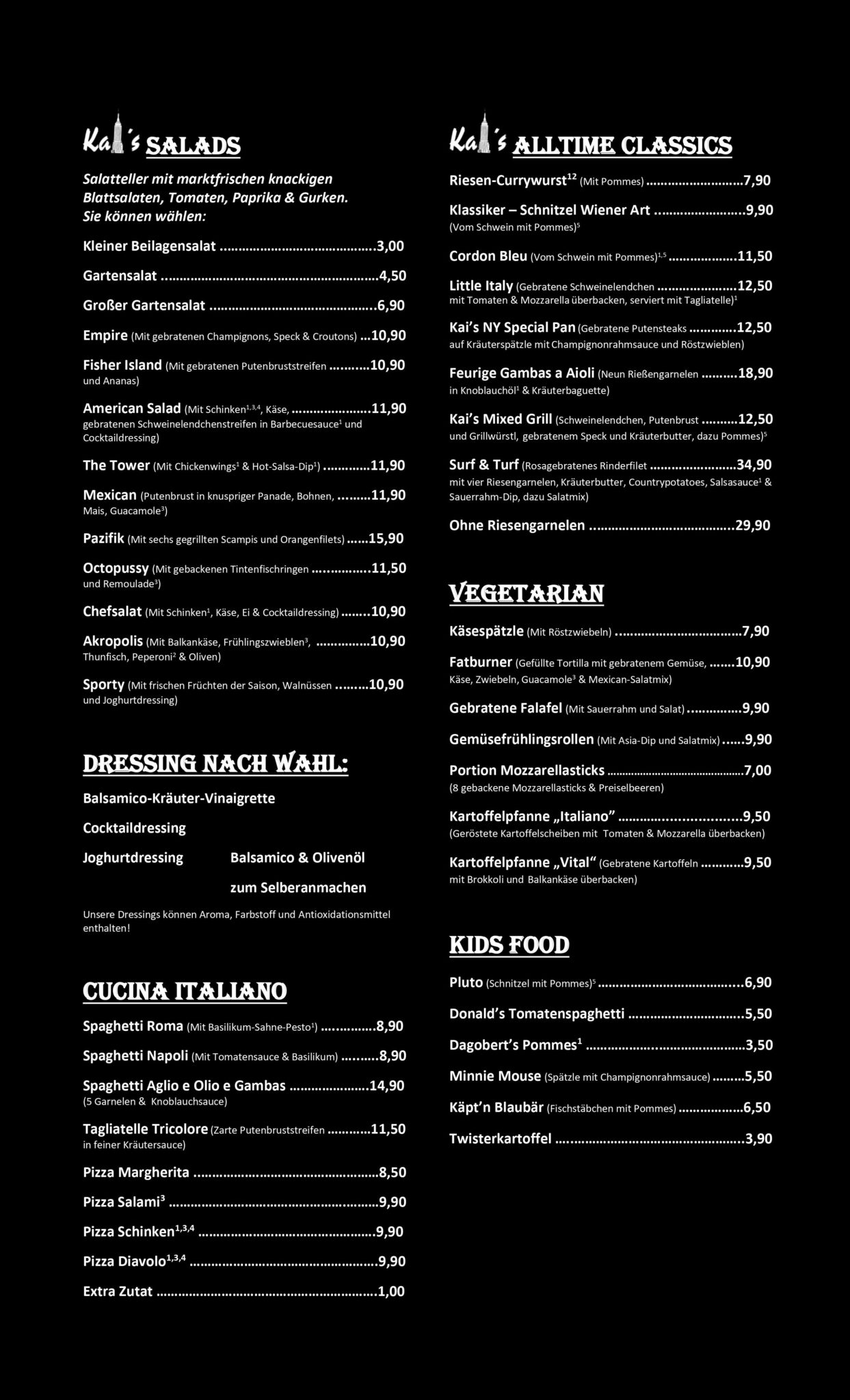 Speisekarte & Specials - Kai´s Bistro und Bar